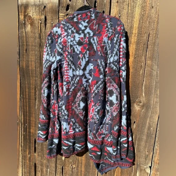 Lucky Brand Red Blue Floral Detail Cardigan Sweater with Long Sleeves - Picture 2 of 9